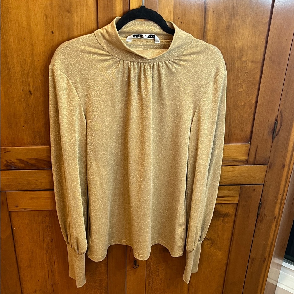 Trina Turk Shimmering Gold Blouse with Cuffed Sleeves